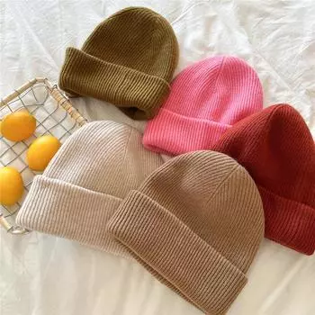 Однотонная шапка для женщин зимой, теплая и универсальная, защитная шапка для ушей, толстая вязаная шерстяная шапка, наружная шапка для велоспорта, зимняя one size