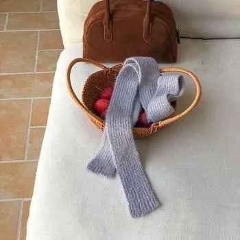 Однотонная шерстяная шаль Harajuku Длинные узкие шарфы Милый вязаный шарф Уличная одежда серый