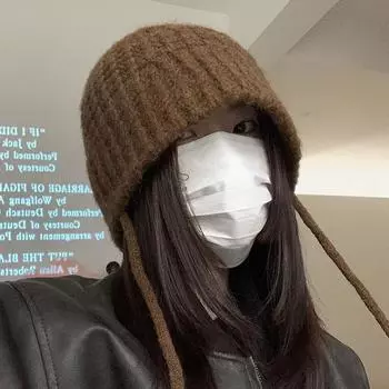 Однотонная шерстяная шапка женская осенне-зимняя теплая защитная шапка для ушей холодная шапка стек шляпа для покупок универсальная вязаная шапка для студентов показать маленькое лицо M56-58cm белый