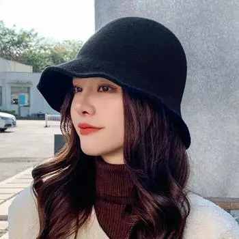 Однотонная шерстяная вязаная шапка рыбака детская осенне-зимняя новая модная термошапка универсальная термошапка M56-58cm чёрный