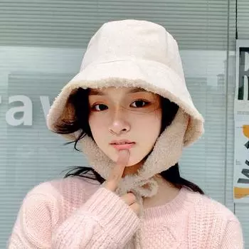 Однотонная шляпа рыбака из овечьей шерсти, панама на осень-зиму, кепка из меха ягненка в корейском стиле жёлтый