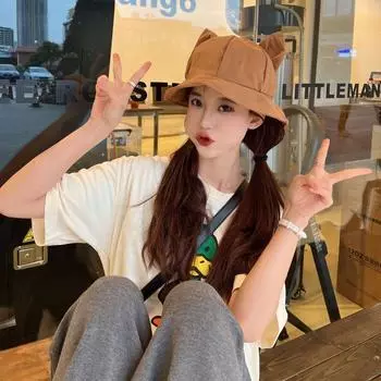 Однотонная симпатичная панама, быстросохнущая, повседневная, походная, для отдыха, рыбацкая шляпа с кошачьими ушками, для путешествий хаки