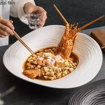 Однотонная соломенная шляпная тарелка с резьбой Керамическая тарелка для сашими Сухой лед Тарелка для морепродуктов Сервировочные тарелки Специальная гостиничная посуда