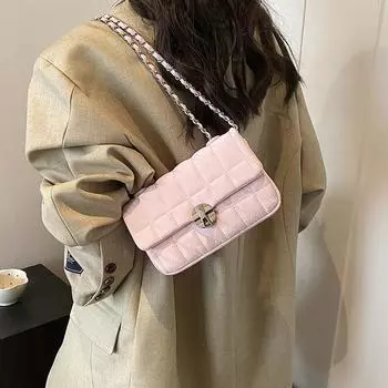 Однотонная стеганая цепочка маленькая квадратная сумка универсальная сумка через плечо женская сумка Mini(Max Length<20cm)