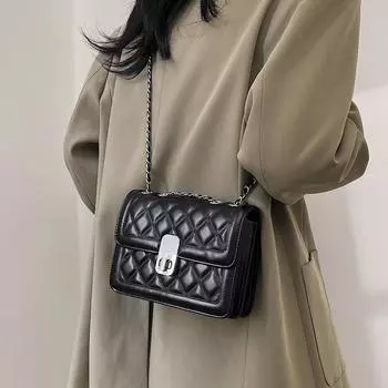 Однотонная стеганая маленькая квадратная сумка на одно плечо, винтажная сумка-мессенджер (20cm<Max Length<30cm)