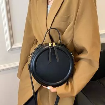 Однотонная сумка через плечо для женщин, круглая маленькая сумочка, женские модные дизайнерские сумки, кожаная сумка на плечо, женские кошельки на молнии