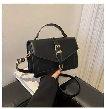 Однотонная сумка через плечо для женщин, модные сумки с пряжкой, маленькая квадратная сумка-клапан