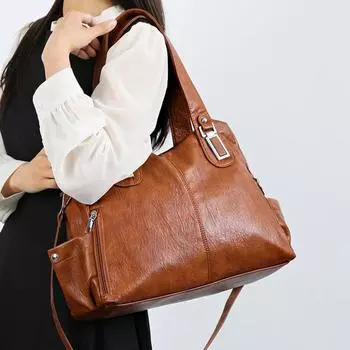 Однотонная сумка через плечо для женщин, высококачественная мягкая кожаная повседневная сумка-тоут, женская винтажная сумка-мессенджер через плечо