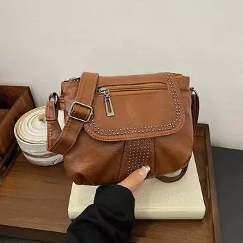 Однотонная сумка через плечо из искусственной кожи с пряжкой-молнией, простая стильная сумка-портфель, мягкая многофункциональная сумка через плечо для поездок на работу чёрный