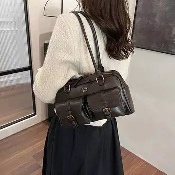 Однотонная сумка через плечо из ПУ с пряжкой для женщин, модные сумки с прошивкой, качество