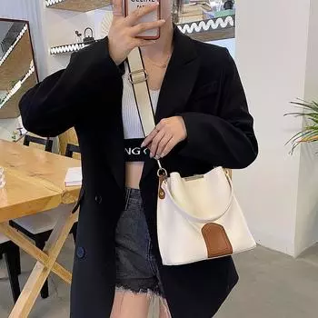 Однотонная сумка через плечо, новая женская сумка-ведро с широким ремнем и пряжкой, модная сумка через плечо для поездок на работу Tide