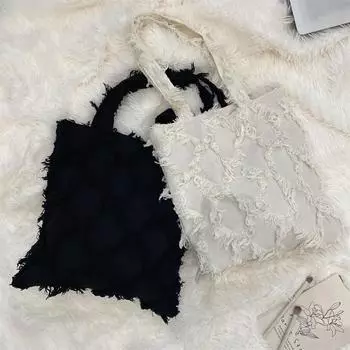 Однотонная сумка через плечо с бахромой, простая универсальная холщовая сумка, большая вместительная сумка-тоут, женская сумка