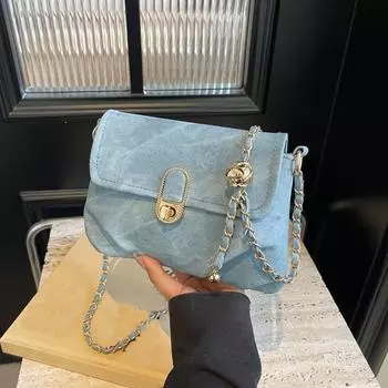 Однотонная сумка через плечо с цепочкой и клапаном, женские сумки с вышивкой, повседневные сумки через плечо для женщин, повседневного использования серебряный