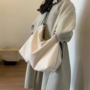 Однотонная сумка через плечо, женская сумка через плечо большой емкости бежевый