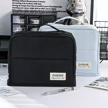 Однотонная сумка для хранения большой емкости, минималистичная многофункциональная многослойная, эстетичная сумка для канцелярских принадлежностей для студентов, 1 шт. бежевый