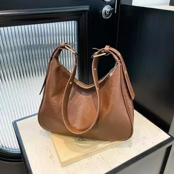 Однотонная сумка для поездок на работу, женская сумка подмышкой, большая вместительная сумка-тоут, модная сумка через плечо коричневый