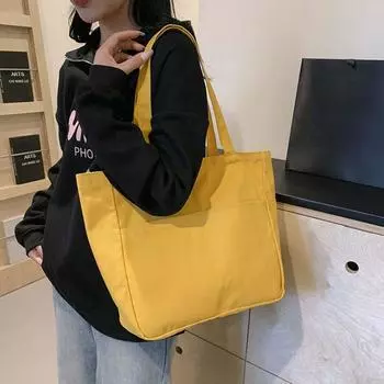 Однотонная сумка для покупок, большая вместимость, тканевая сумка через плечо, повседневная холщовая сумка-тоут, пляжная чёрный