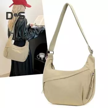 Однотонная сумка-хобо, портативная сумка-полумесяц, сумка на молнии, дорожная сумка через плечо для ежедневных поездок, офисных покупок бежевый