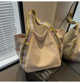 Однотонная сумка Ins Tote Bag большой емкости, цветной контрастный дорожный досуг, нейлоновая сумка через плечо, новая