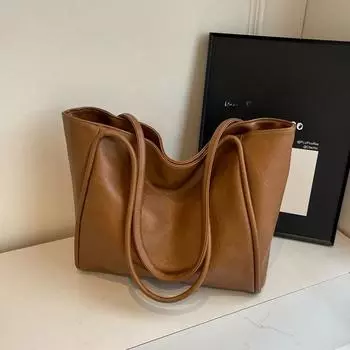 Однотонная сумка из искусственной кожи с застежкой-молнией, универсальная модная сумка-тоут, молодежная мягкая универсальная модная сумка через плечо чёрный