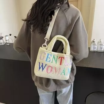 Однотонная сумка из шерстяной ткани с цветными блоками для женщин, повседневная сумка через плечо, модные сумки