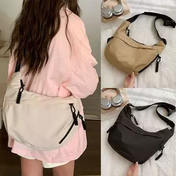 Однотонная сумка-мешок на молнии для пельменей, большая вместимость, спортивная сумка-мессенджер, нейлоновая сумка через плечо для подростков чёрный