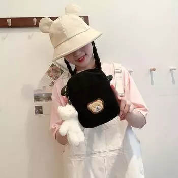 Однотонная сумка-мешок с милым медведем для девочек, на одно плечо, диагональная, маленькая, квадратная, сумка для мобильного телефона, симпатичная, модная сумка-мессенджер one size fits all чёрный