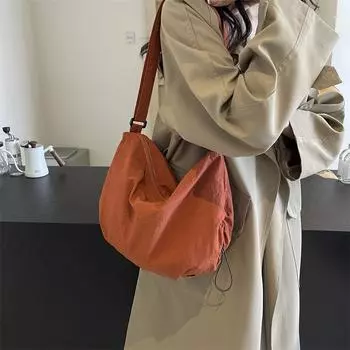 Однотонная сумка-мессенджер для студентов, большая вместительная сумка через плечо, женская сумка-хобо бежевый