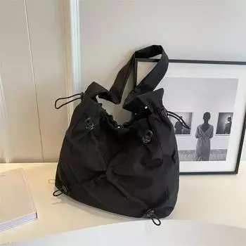 Однотонная сумка-тоут из нейлона на молнии, многофункциональная стильная сумка через плечо, мягкая популярная сумка-тоут для поездок на работу чёрный