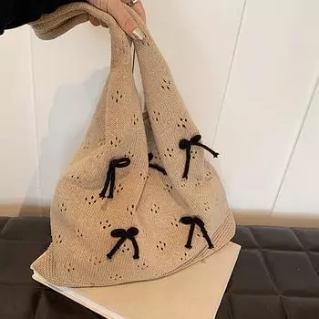 Однотонная сумка-ведро большой емкости через плечо, модная трикотажная сумка для работы и регулярных поездок, повседневная сумка-шоппер для женщин 38x35cm бежевый