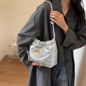 Однотонная сумка-ведро с цепочкой, модная женская сумка на одно плечо, универсальная сумка через плечо