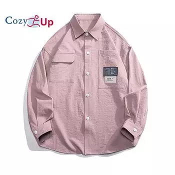 Однотонная свободная рубашка с длинными рукавами и карманами для мужчин M розовый