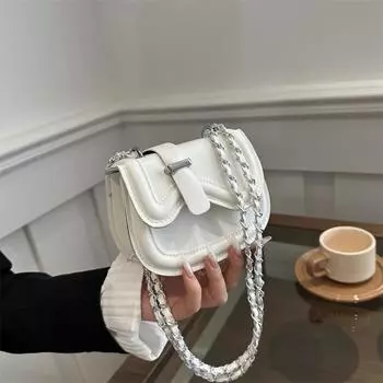 Однотонная текстура простая модная маленькая сумка женская сумка-цепочка весенняя универсальная сумка-мессенджер седельная сумка белый