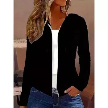 Однотонная толстовка на молнии, повседневная толстовка с капюшоном и шнурком с длинными рукавами, женская одежда S белый