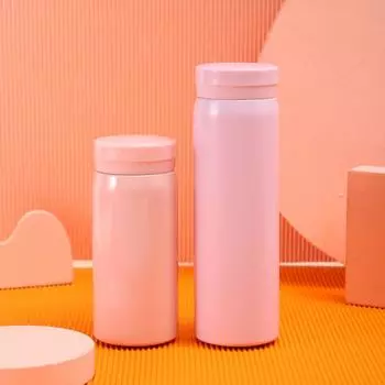 Однотонная тонкая изолированная термобутылка для воды круглая бутылка для горячей и холодной воды для походов на открытом воздухе pink-200ml