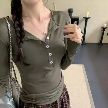 Однотонная тонкая рубашка с V-образным вырезом на пуговицах, повседневная, облегающая, с длинными рукавами, с защитой от солнца, для женщин S