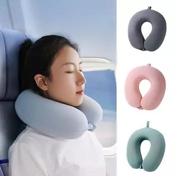 Однотонная U-образная подушка с медленным отскоком и эффектом памяти, шея в стиле «самолет», обеденный перерыв, ледяной шелк