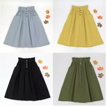 Однотонная юбка из стираного хлопка с завышенной талией, новая женская летняя юбка средней и длинной формы с высокой талией и карманом, одобрено заводом average size белый