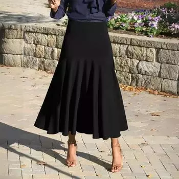 Однотонная юбка «рыбий хвост» для женщин. Свободная длинная юбка с высокой талией. Повседневная модная лоскутная облегающая юбка. Летняя дышащая легкая рабочая юбка трапециевидной формы. S чёрный