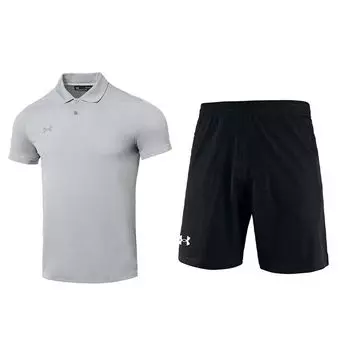 Однотонная удобная футболка-поло с коротким рукавом Under Armour и эластичные шорты, повседневный спортивный комплект, мужской комплект 23500507-011+22500214-001 2XL