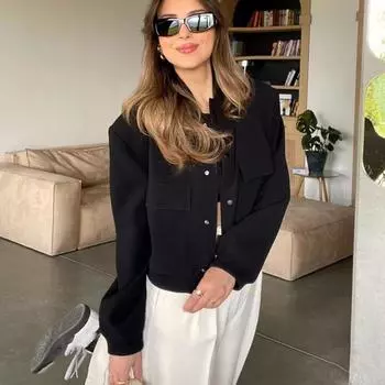 Однотонная укороченная куртка женская укороченная верхняя одежда на пуговицах осень-зима пальто весна M абрикосовый