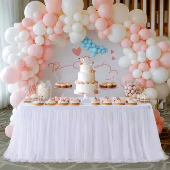 Однотонная утолщенная скатерть и сетчатая юбка-пачка для вечеринок и мероприятий 4FT (Length 1.22m, Height 0.77m)