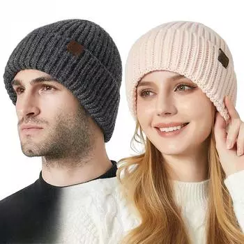 Однотонная утолщенная вязаная шапка для мужчин и женщин, зимняя, для защиты ушей от холода, теплая шерстяная шапка M56-58cm чёрный