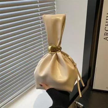 Однотонная вечерняя сумочка с боковой молнией, плиссированная сумка-ведро, портативная сумка-клатч из искусственной кожи на каждый день кофейный