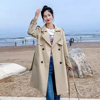 Однотонная ветровка средней длины цвета хаки, весна-осень, новое свободное повседневное пальто в корейском стиле S