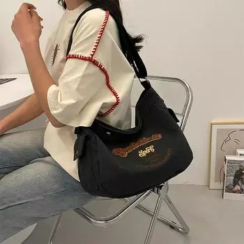 Однотонная вместительная сумка через плечо для женщин с принтом букв из холста, простая и модная