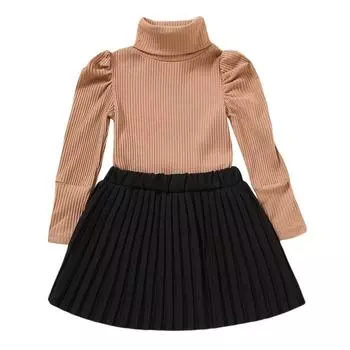 Однотонная водолазка для маленьких девочек, трикотаж, плиссированная юбка, комплект повседневной одежды S