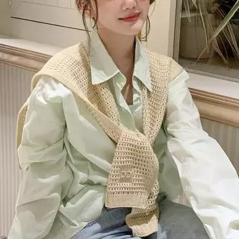 Однотонная вязаная шаль, сохраняющая тепло, съемный воротник, модный поддельный воротник унисекс 6