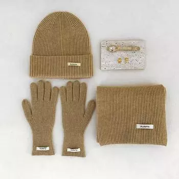 Однотонная вязаная шапка, шарф, перчатки, комплект из трех предметов, вязаный шарф из искусственной кашемировой пряжи, красный рождественский комплект с шапкой 160*20cm