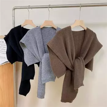 Однотонная вязаная внешняя шаль женская универсальная декоративная утолщенная теплая наплечная шаль с поддельным воротником Average size